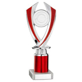 SILVER/RED 'DIAMOND' HOLDER ASSEMBLED ON MARBLE (2" CEN/2" TUBE) - 8.75in